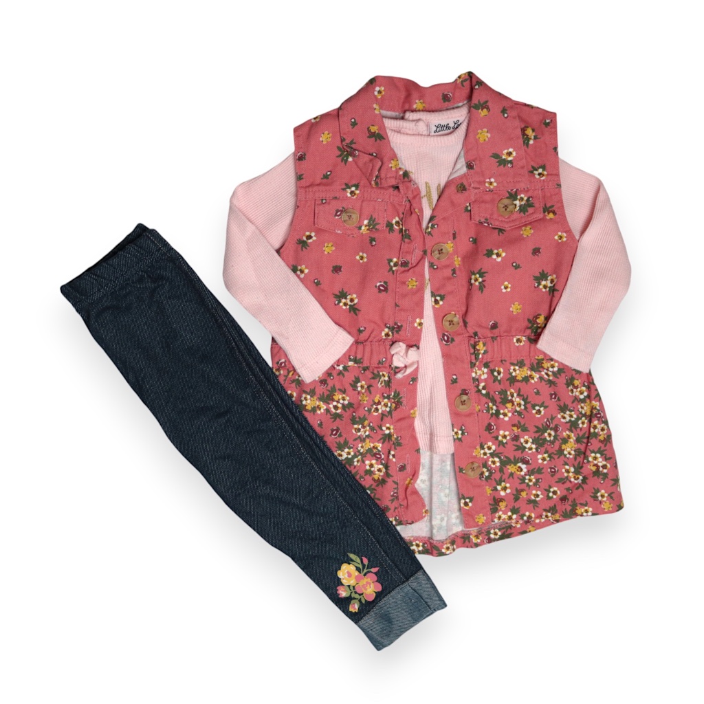 3-Pc Toddler Girls Fall Floral Long Sleeve Top Leggings Vest Outfit Set Size 24m